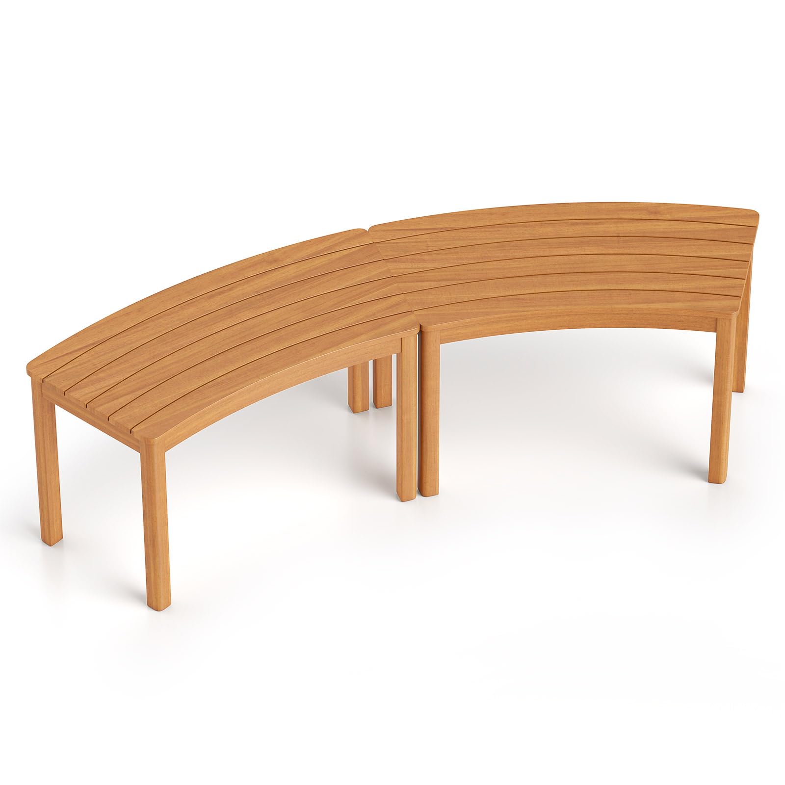 COSTWAY Gartenbank Holz Wetterfest 2er Set, Sitzbank ohne Rückenlehne, Gebogene Holzbank, Parkbank aus Akazienholz, Bank für Garten, Balkon, Terrasse (Natur)