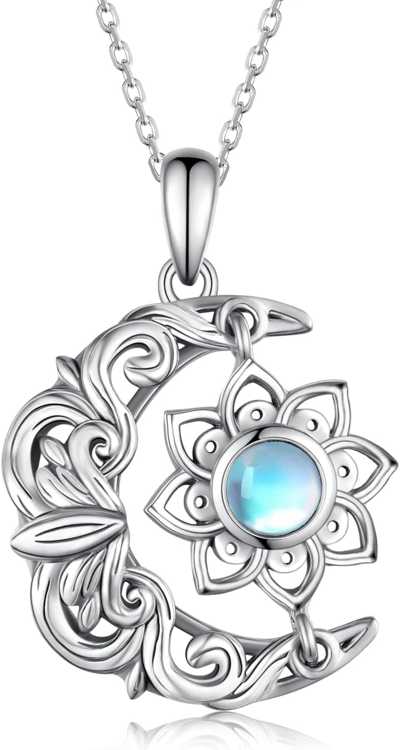 Lotus Necklaces for Women 925 Sterling Silver Lotus Flower Necklace Yoga Moonstone Lotus Jewelry for Women Lotus Gifts