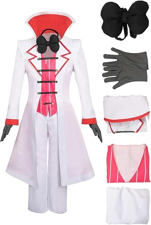 Lucifer Morningstar Hazbin Cosplay Hotel Costume Mens Lucifer Jacket Vest Pants Gloves Outfit Halloween Demon Suit