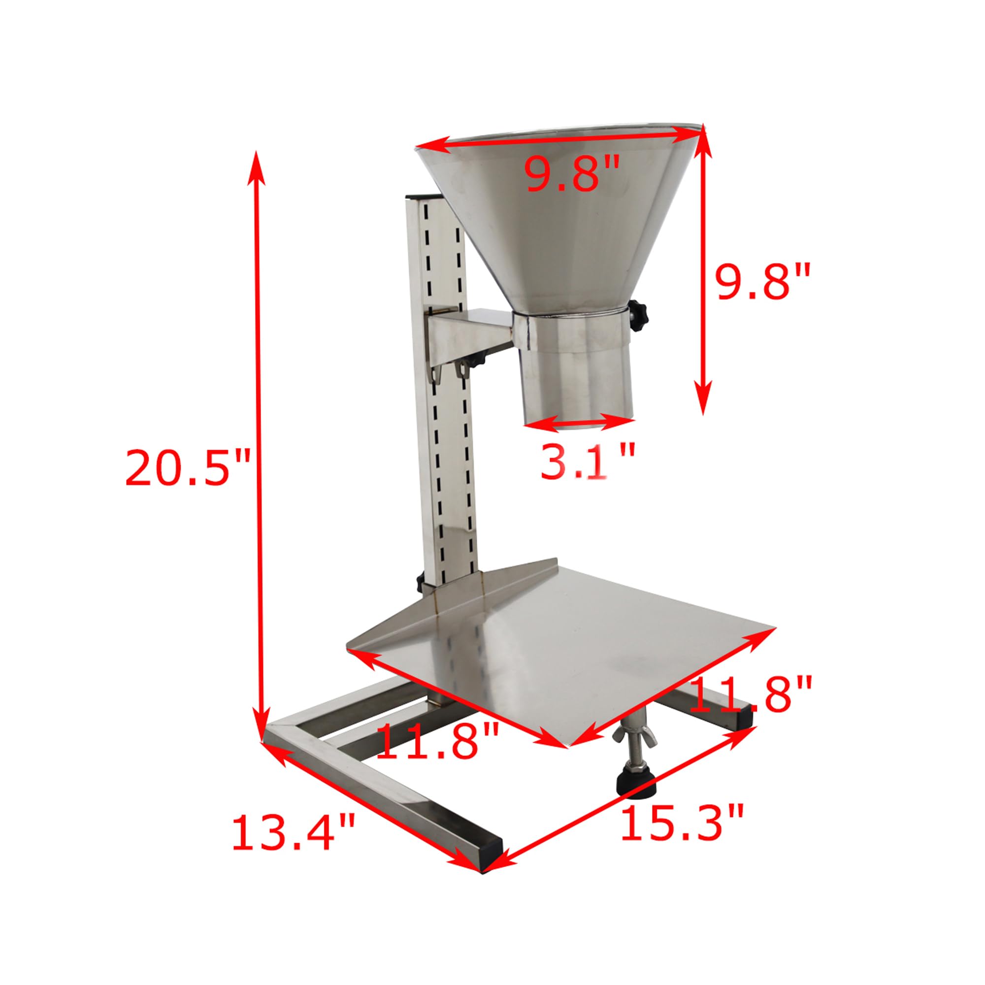 LGXEnzhuo Stainless Steel Feeding Hopper with Support Stand Manual Filling Package Funnel Under Funnel Diameter 3.1inch