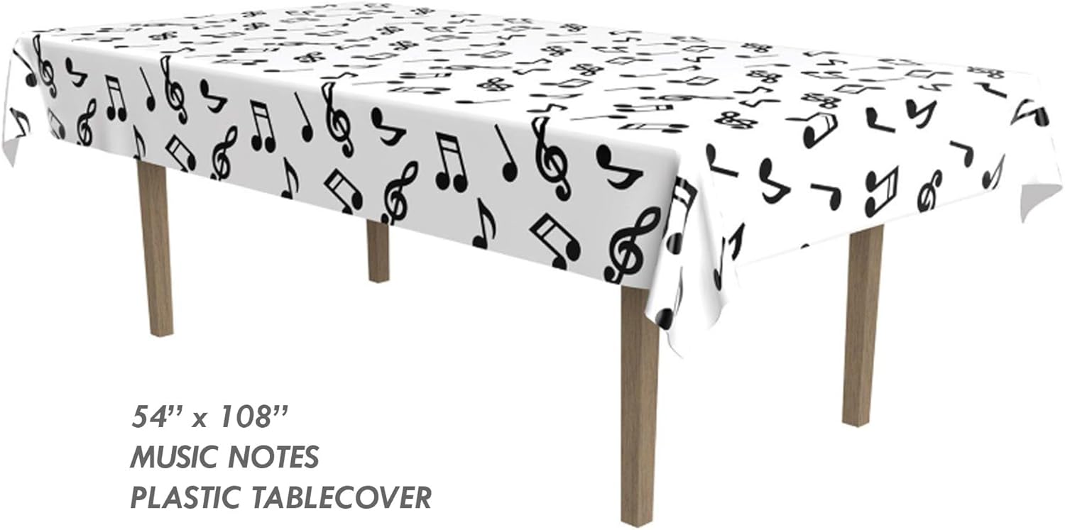 50's Party Decorations - Record Paper Plates, Napkins, Music Note Table Cover, Music Note Hanging Whirls, and Red Plastic Forks (Serves 16)