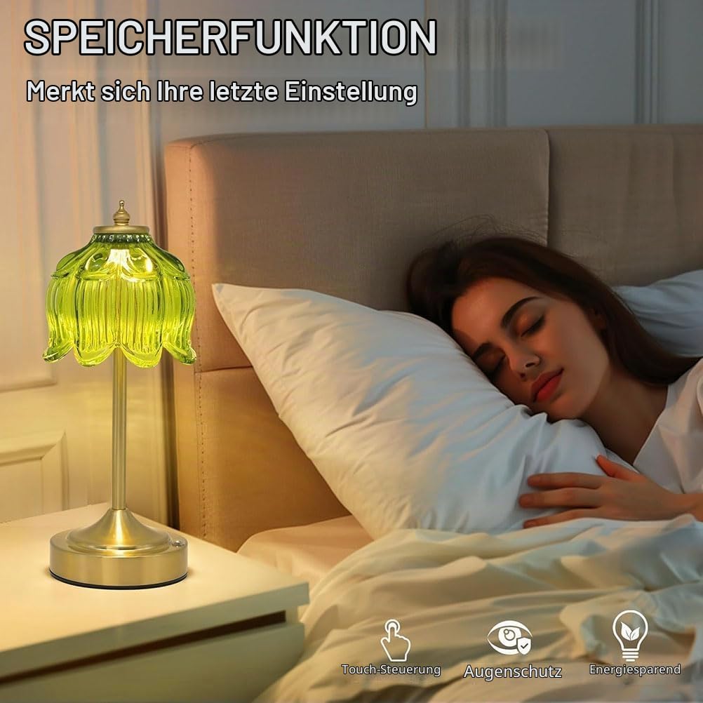 LED Vintage Tischlampe Dimmbar mit Touch Control Gold Tischleuchte mit Glas Lampenschirm Nachttischlampe Ohne Kabel Batterie Lampe USB Aufladbar 2000mAh Deko Lampe für Schlafzimmer Wohnzimmer,D