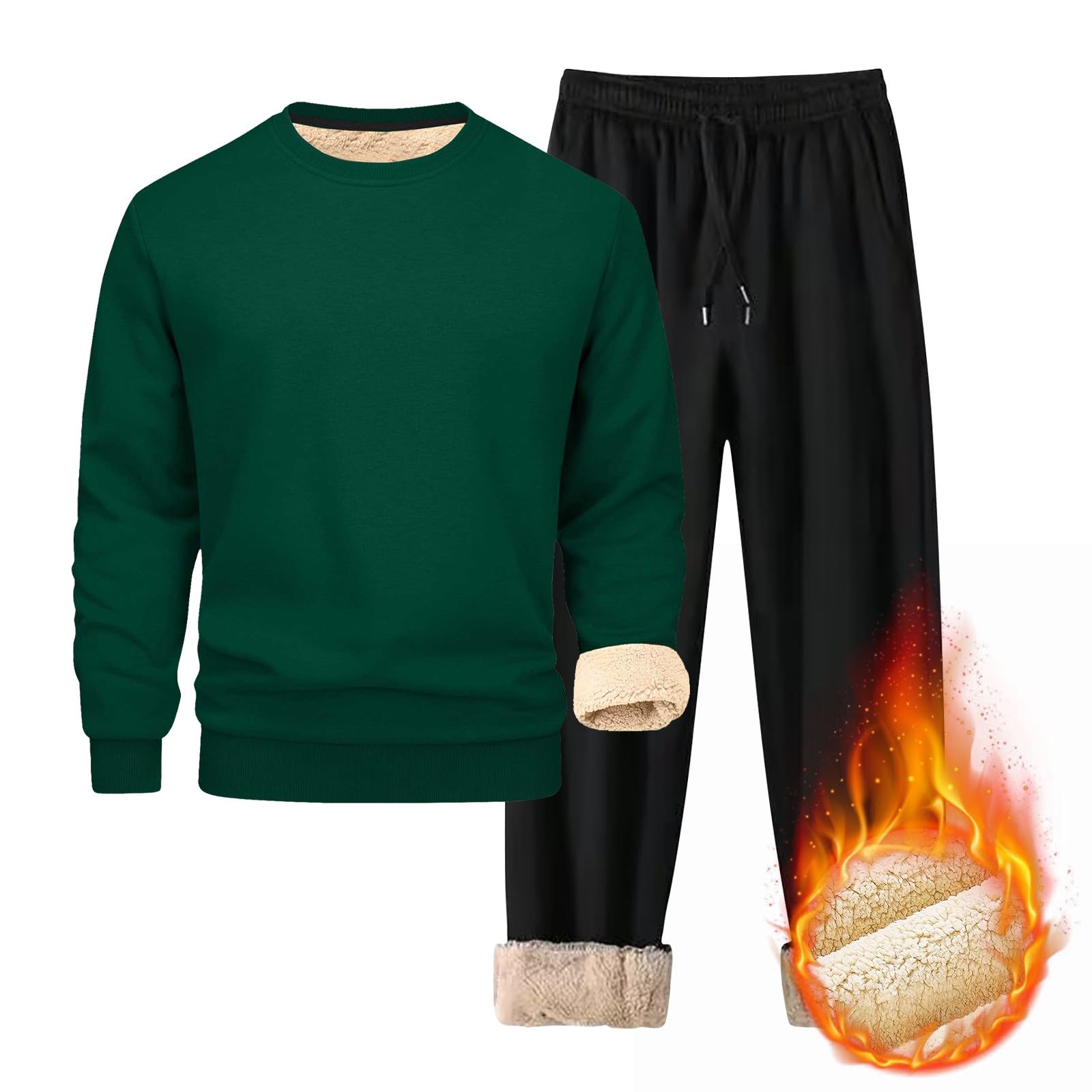 Felpa con cappuccio girocollo e jogger Set per uomo, tuta invernale in pile
