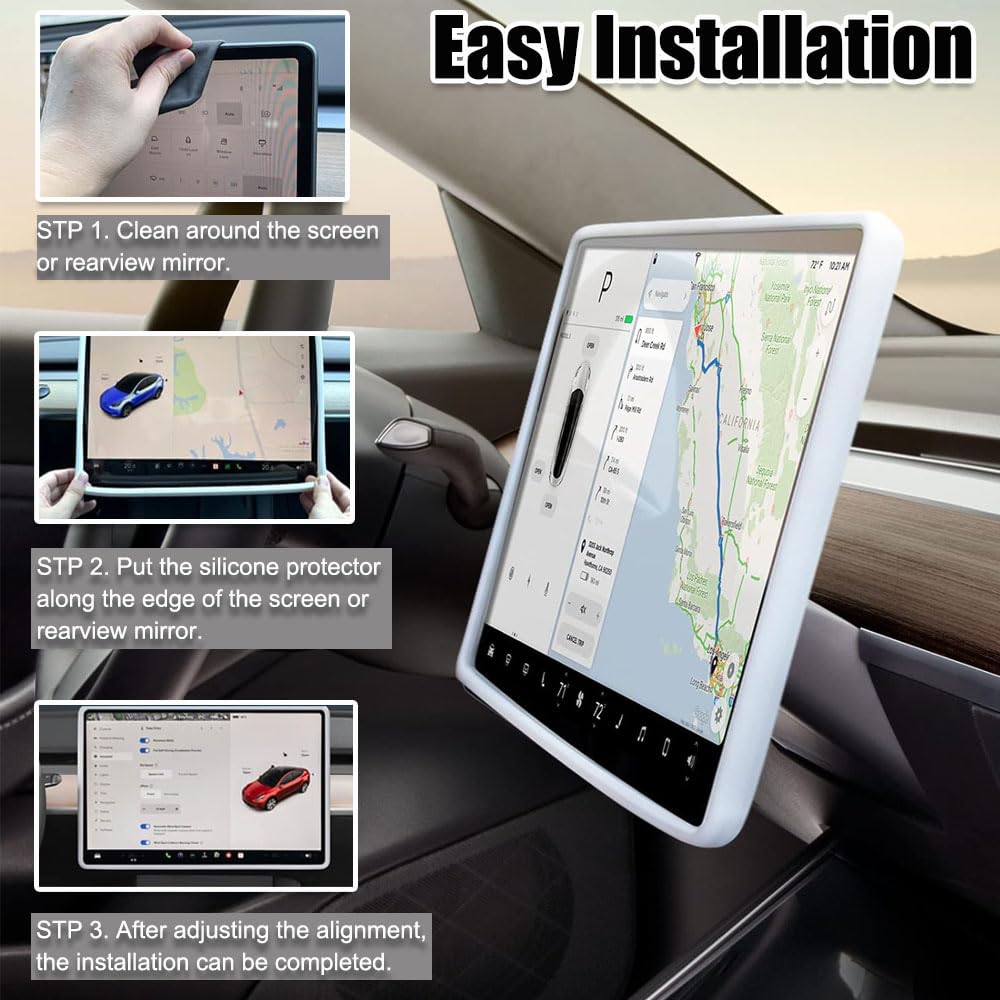 Telaio di protezione schermo compatibile Tesla Model 3/Y 2017-2023 Silicone Console centrale Touchscreen Decorazione infrangibile Protezione ginocchio (bianca)