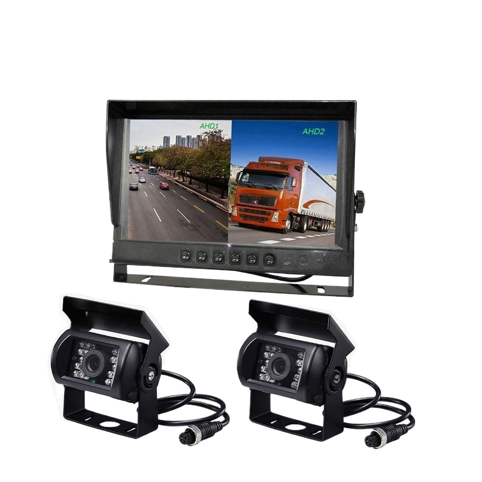 9 "IPS HD SD DVR grabación 2CH Split 4Pin Monitor de visión trasera de coche + 2x1080P AHD cámara de marcha atrás de respaldo for autobús camión impermeable