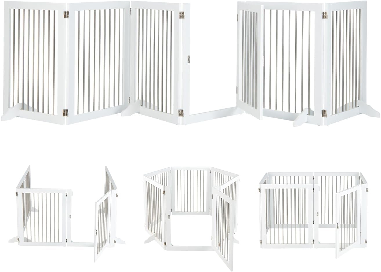 GOPLUS Parque para Mascotas Plegable, Recinto para Perros con 6 Paneles de Madera y Tubos de Acero Inoxidable, Valla Multiforme para Cachorros con Bisagras Escalera