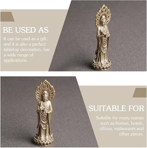Miniatura 8 de EXCEART Estatua de Buda Yin Feng Shui – Escultura budista de latón Kuan Yin Mini atrae riqueza, prosperidad y suerte, decoración budista