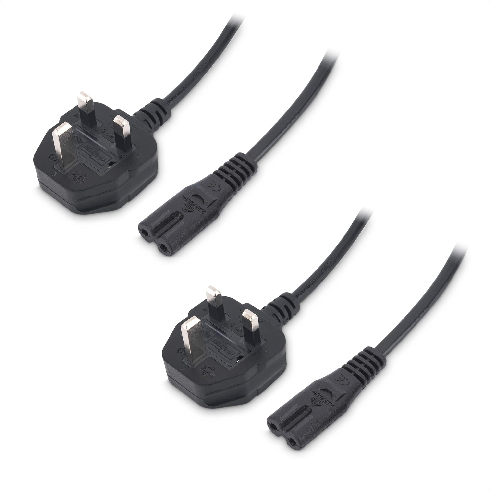 Cable Matters 2-Pack figure 8 power lead (2 pin power cable) 3m, UK Power Cable Compatible with Samsung LG Sony Insignia TCL Sharp Toshiba Hisense TV PS4 PS5, Non-Polarized (UK BS 1363 to IEC C7) - 3m