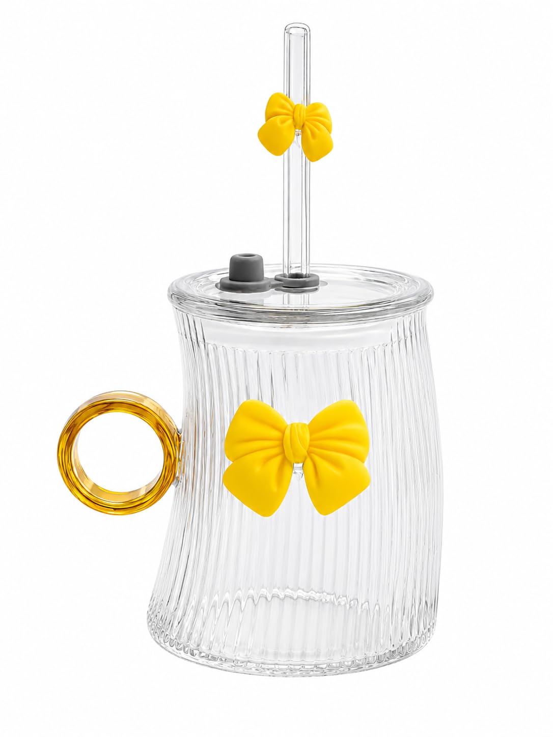 KiKiluxxa Glass Fruit Juice Milk Mug with Lid and Travel Clip Holder-370ml-Pack of 1 - Glass Green Tea and Coffee Sipper Tumbler Mug Anniversary and Diwali Gifts Mug (Tinek TW 1)