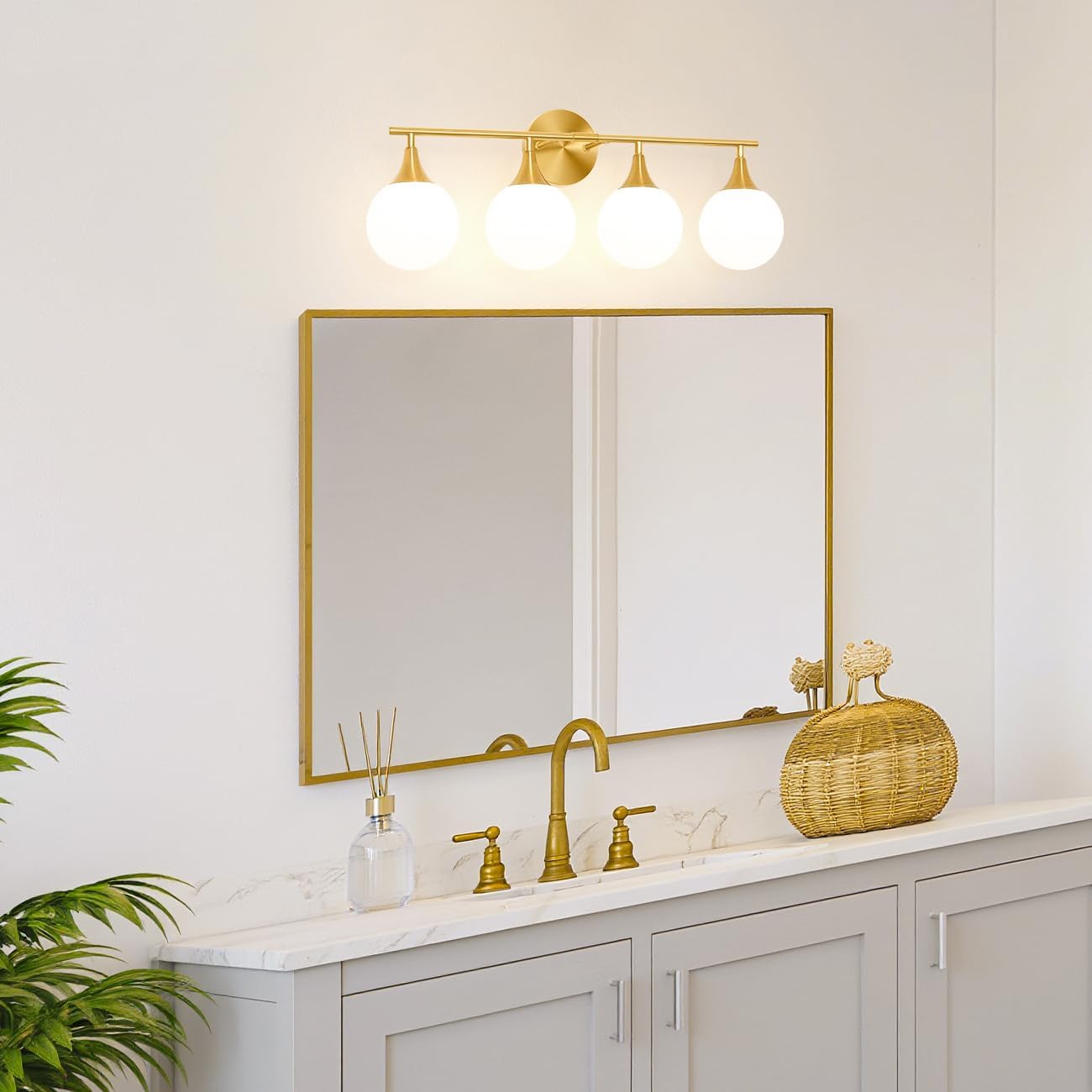 Daunton Modern Brushed Gold Bathroom Vanity Light - Energy Efficient G9 Base Bathroom Lighting Fixtures Over Mirror, Anti-Glare 26 Inch Soft Illumination for Makeup & Shaving, Stylish and Affordable