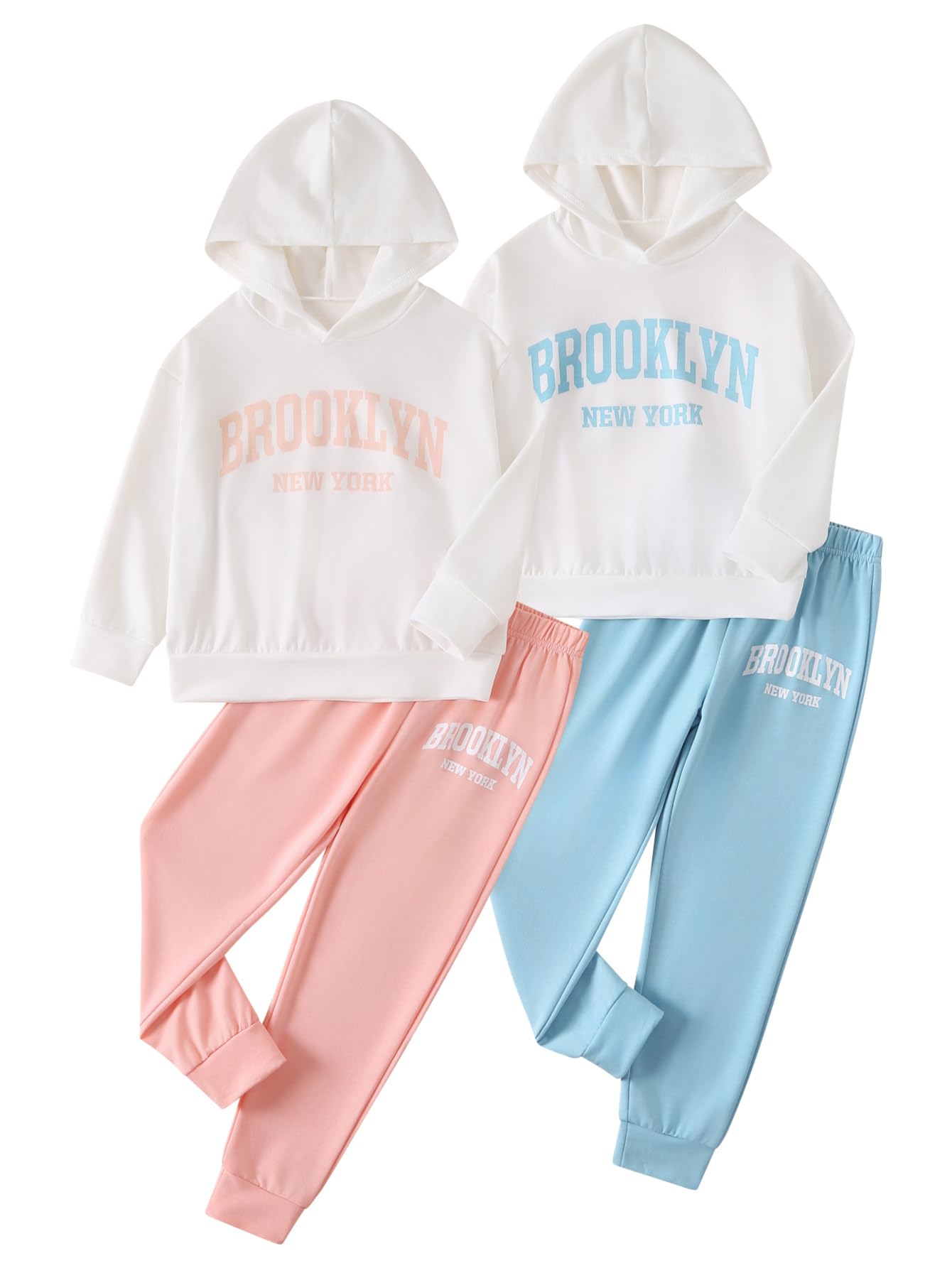 Girls Activewear Set 4Pcs Hooded Sweatshirt and Sweatpants 3-14Y