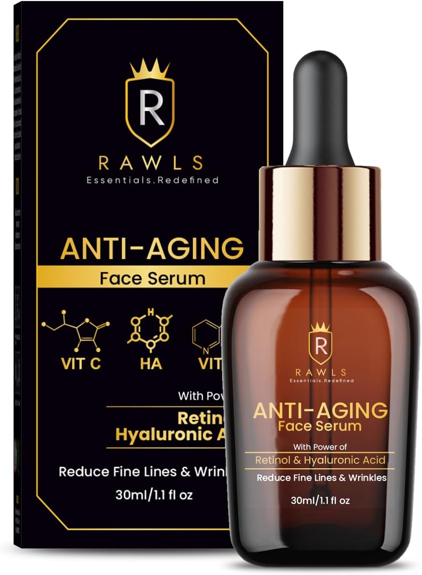 - RAWLS Face Serum for Glowing Skin,30ML|Anti-Aging Serum with Retinol,Hyaluronic Acid & Vitamin C|Reduces Fine Lines,Wrinkles & Boosts Collagen|Lightweight & Non-Sticky|For Women & Men|All Skin Types