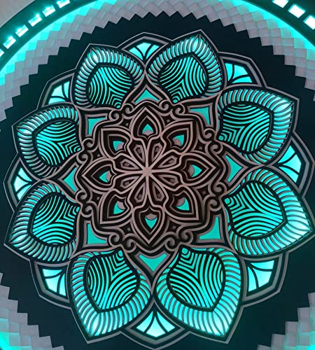 Bhdecor Home Glowing Wall Decor – Multilayered Laser Cut Carved Led Elegant Wooden Mandala Hanging Mdf Panels Lamp Decoration – Lights Artwork Remote Control Nightlight 22.8 X 22.8 Inch (58Cm) #TOP6