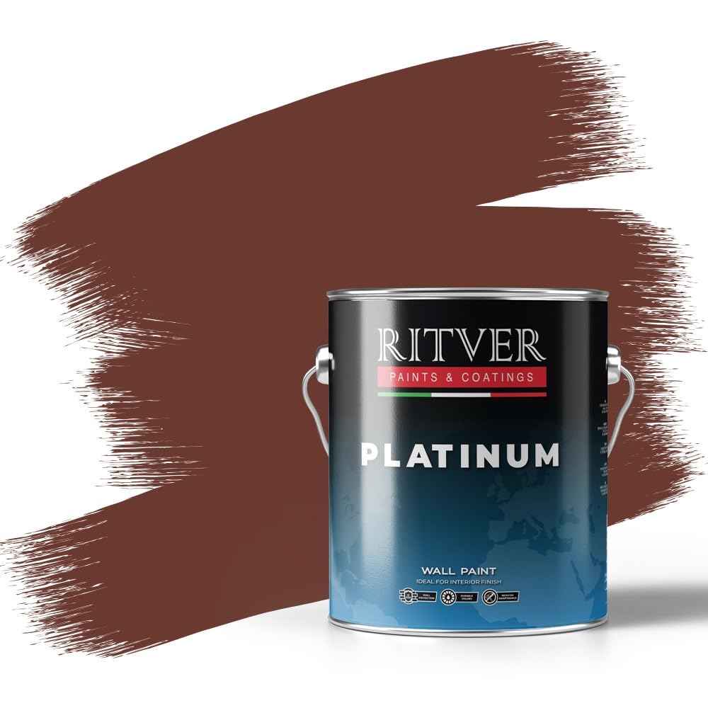 RITVER Premium water-based Wall Paint Emulsion 3.6 Liter, Deep Brown, odorless, drip and splash resistant, Indoor, high opacity, RP-802
