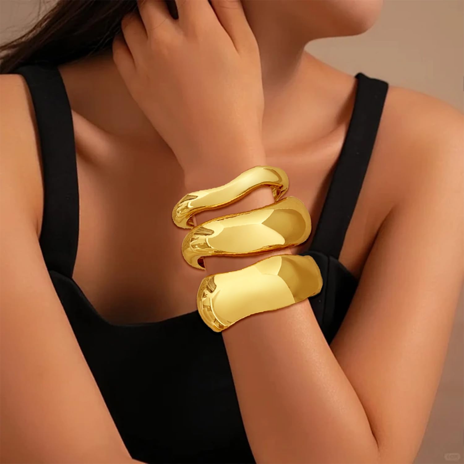 BROCC 3PCS Chunky Gold Bangle Bracelets for Women Trendy Wide Wrist Stackable Bangles Set Open Hinged Bracelet Stack Wide Wire Minimalist Fashion Jewelry - Image 5