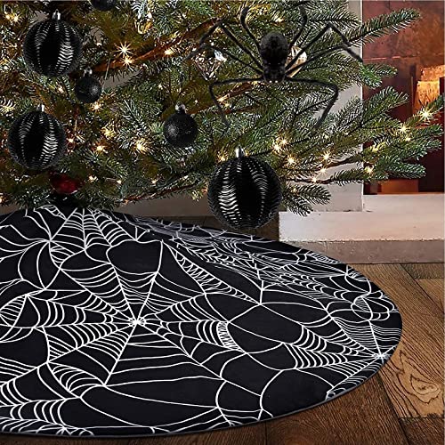 Yuboo Black Halloween Christmas Tree Skirt With Spider Web,48 Inches Black Halloween Ornaments For Xmas Holiday Party Decorations #TOP1