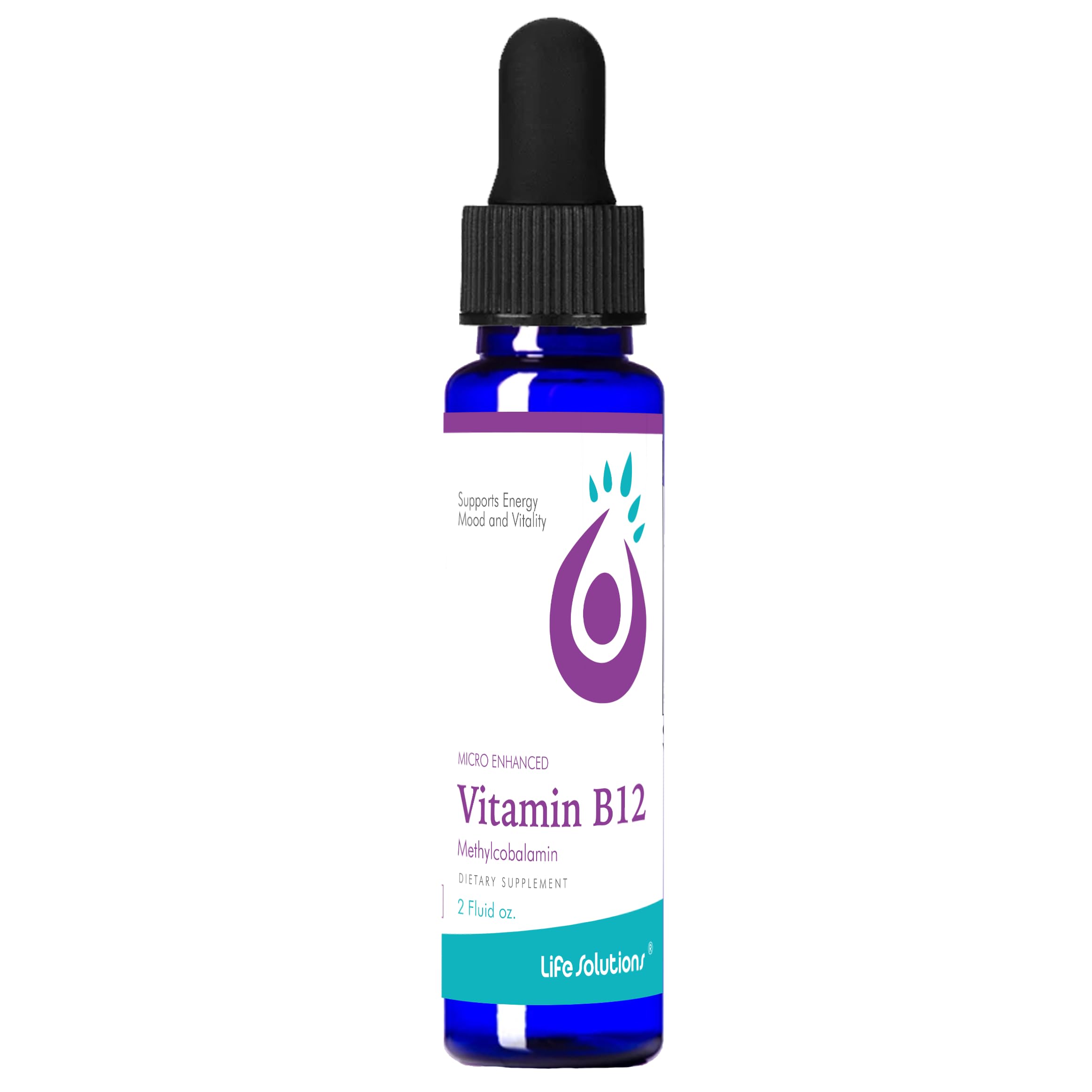 Life Solutions Liquid Vitamin B12 Methylcobalamin - Made in USA, Supports Energy & Metabolism, High Absorption Vitamina B12 Drops, 2 Fl Oz, Non-GMO,