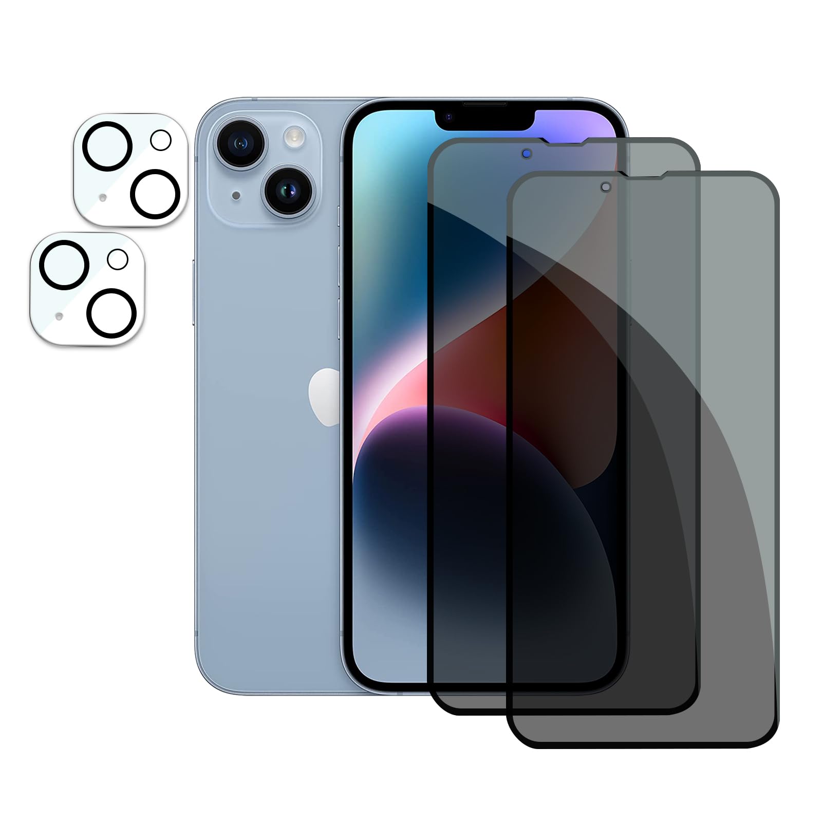Pellicola Privacy Per IPhone 14 Plus (2+2) | Vetro Temperato 9H Anti-Spia + Protezione Fotocamera | Compatibile Con Cover | Cosa Aspetti? Proteggi I Tuoi Segreti!