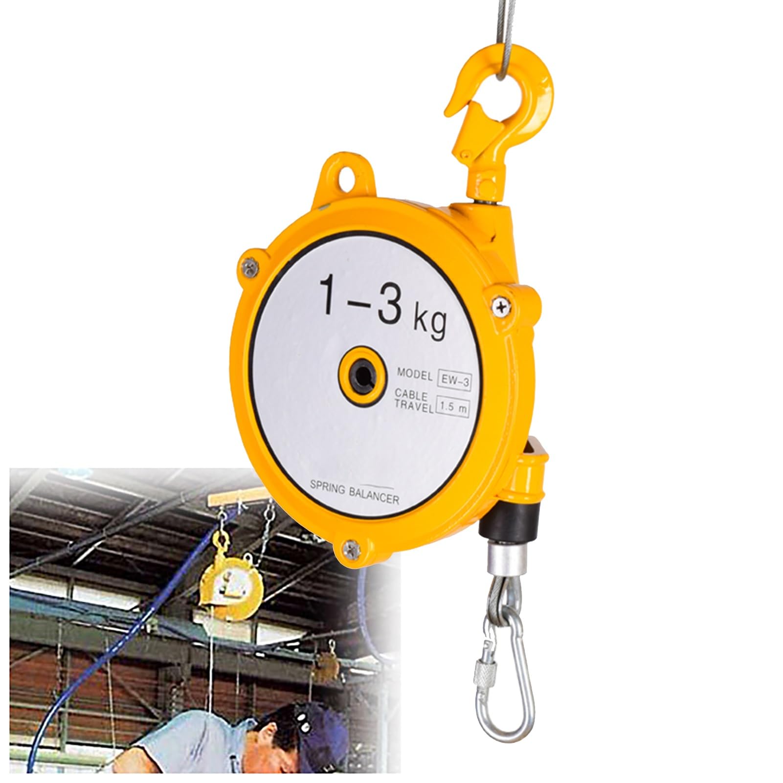 UZAMIRLEX Spring Balancer, Spring Balancer Retractable 1.5m Cable 1-40kg Self-Locking Ratchet(1-3kg)