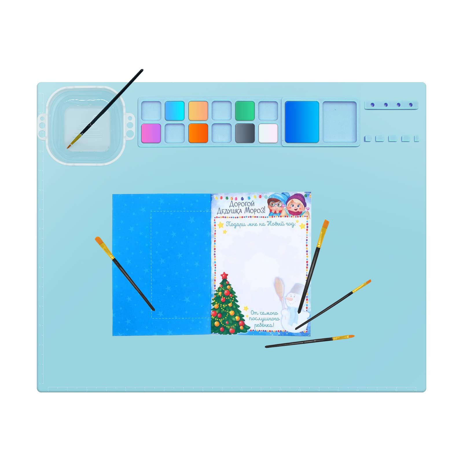 Silicone Painting Mat, Silicone Craft Mat, Silicone Mat for Resin Casting, 20"x16" Non-Stick Silicone Sheet, with collapsible cleaning cup, for Painting, Art, Clay, and DIY Creations