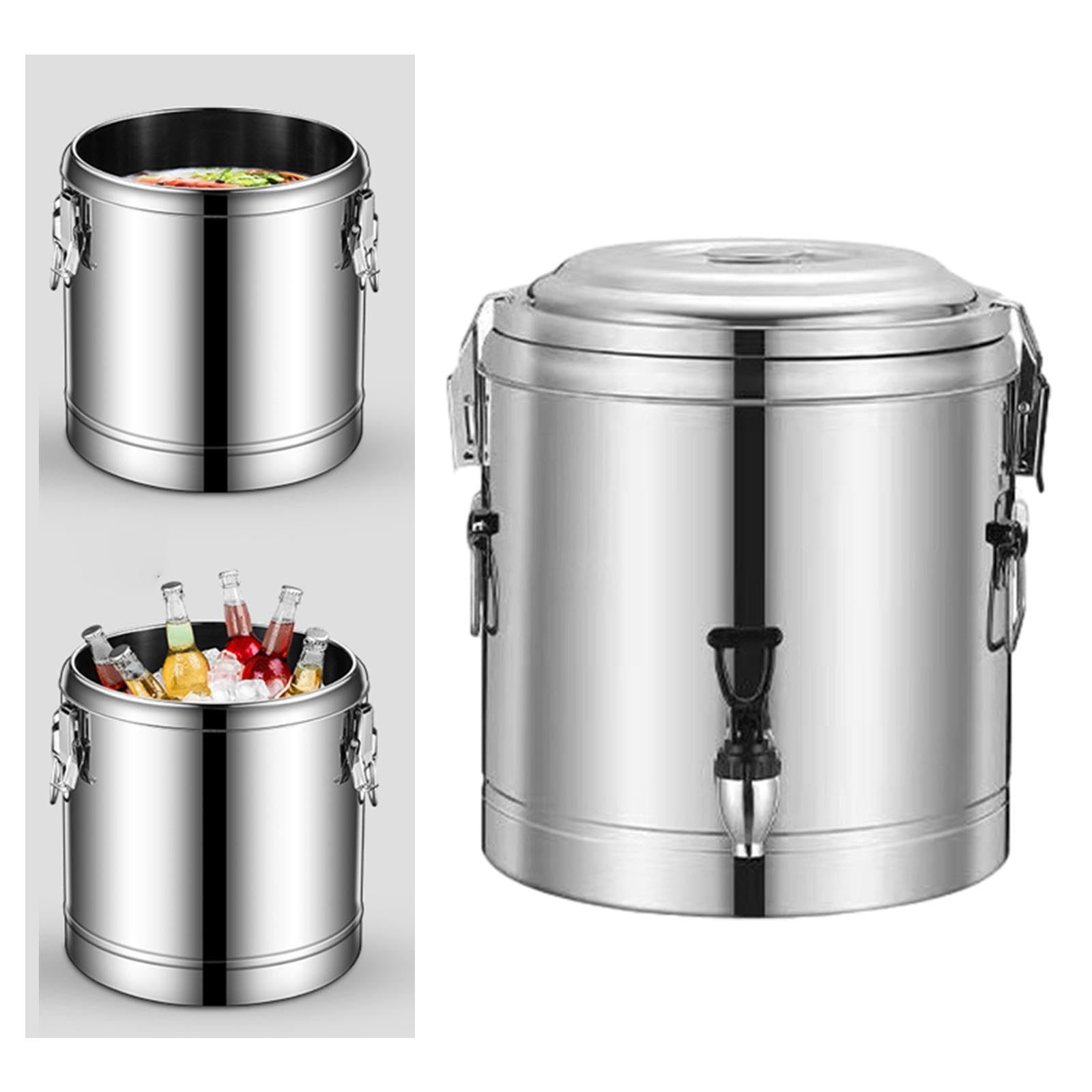 Dispensador de Bebidas Frías Y Calientes, Barril Aislado de Acero Inoxidable, Cubo para Sopa, Leche Y Té, Ideal para Fiestas, Tiendas de Té Y Cafeterí, 20L