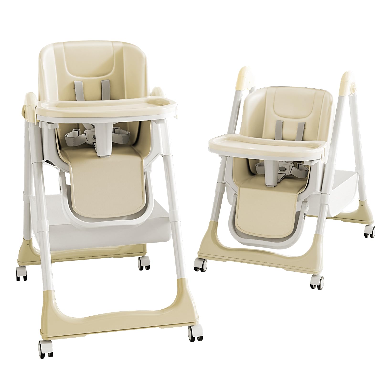 Seggiolone Pappa Portatile, Seggiolone Evolutivo con Vassoio Doppio Rimovibile, Altezza/Poggiapiedi/Schienale Regolabili, per Bambini da 6 Mesi a 6 Anni