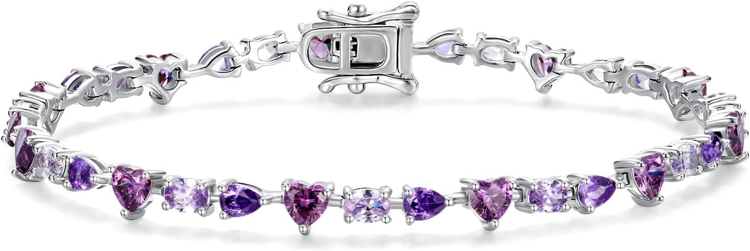 FANCIME 'Dawn' Tennis Bracelets Sterling Silver Colorful Oval Heart Teardrop CZ Bracelets Fine Jewelry Birthday Gifts for Women 7.2"
