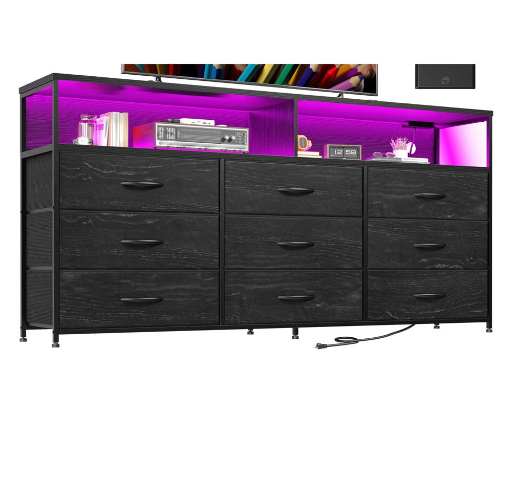 black and purple dresser Baroque dresser of style Louis XV purple, Black top, silver bronzes, 2 drawers