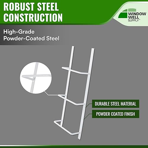 Miniatura 14 de Bolt-On Steel Egress Basement Ladder – Heavy-Duty Window Well Escape Ladder, Permanent Safety Solution, Fits Most Basement Windows, White