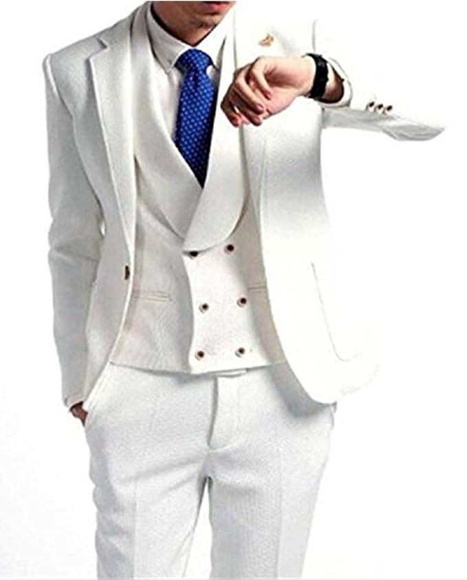 Amazon.com: Traje de hombre blanco de 3 piezas para hombre Slim Fit Skinny  vestido trajes formales boda tuxedo, Igual a la foto : Ropa, Zapatos y  Joyería