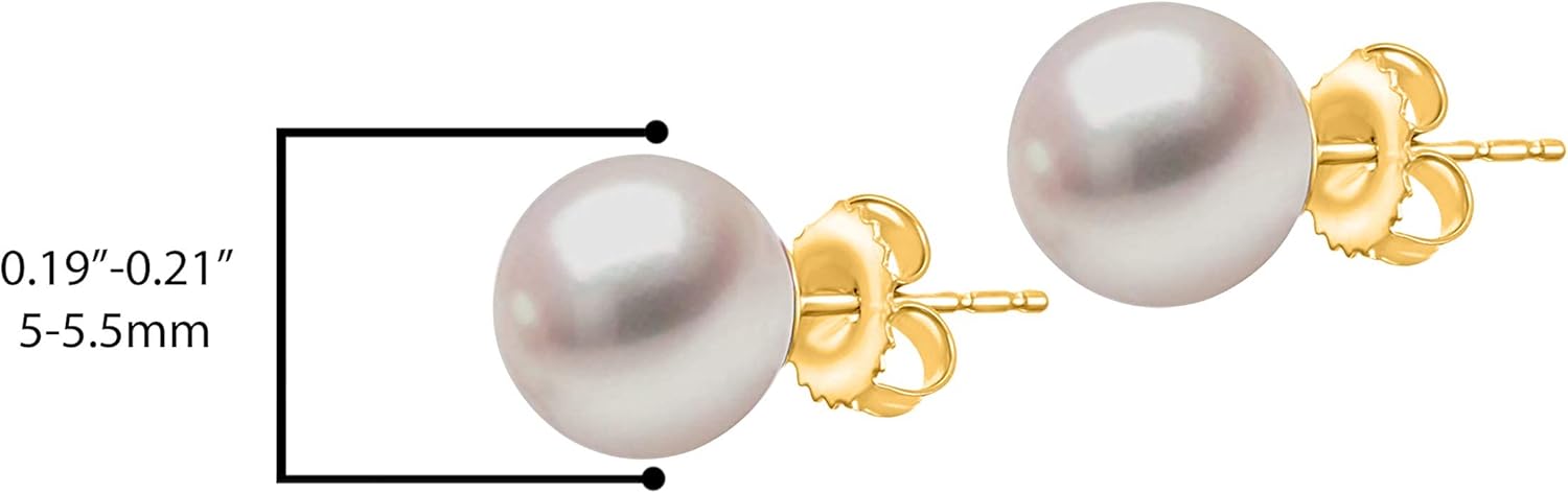 14K Yellow Gold 5mm-5.5mm AAA+ Akoya Cultured Pearl Wedding Gift Stud Earrings