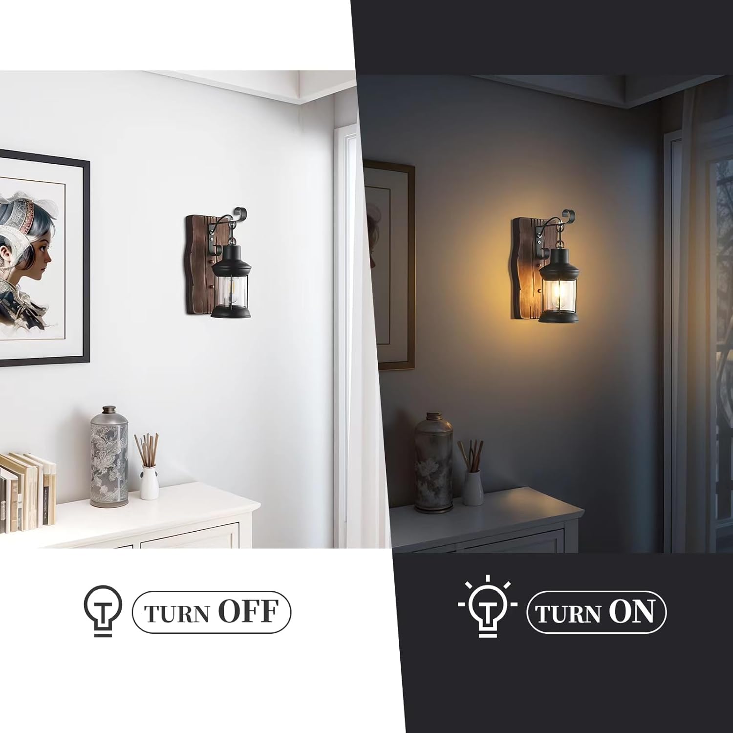 Rustic Wall Sconces Farmhouse Wood Wall Light Fixtures Retro Industrial Wall Lamp for Stairway Hallway Dining Room Loft Indoor Areas