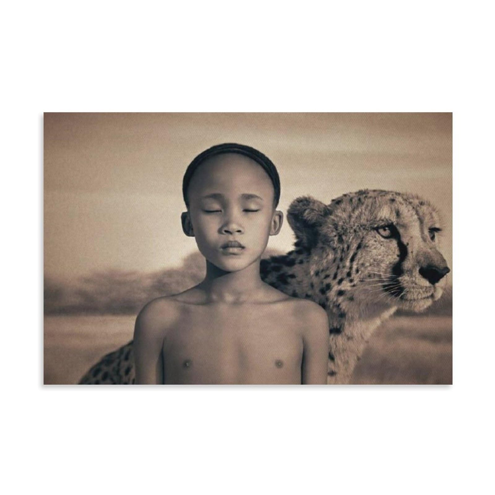 Gregory Colbert Boy Cheetah Portrait Canvas Wall Art Sepia Collector