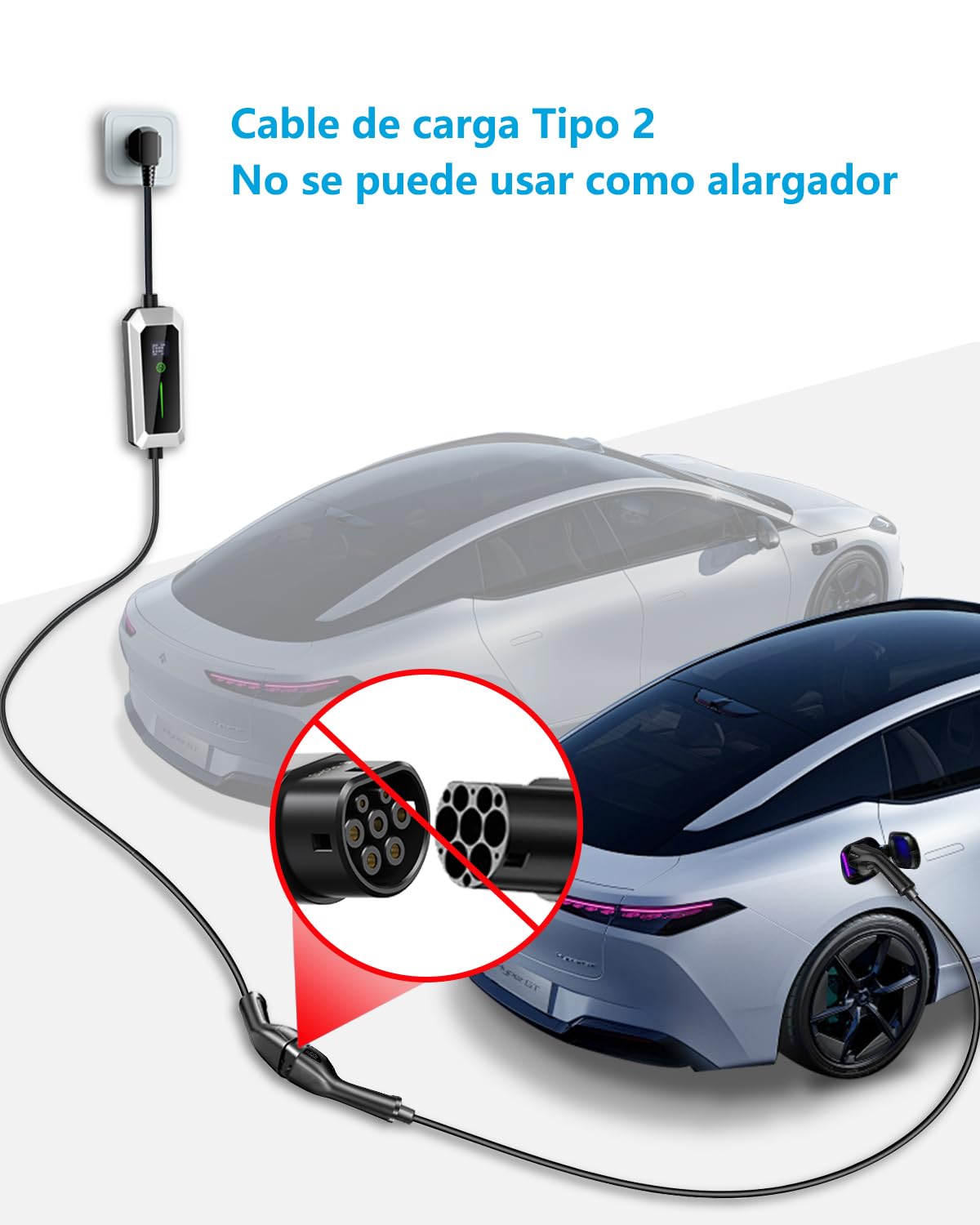 Ezgogo Cable de Carga Tipo 2 EV, 32A/22kW/Trifásico/5 Metros/Modo 3, Carga Rápida Híbrido Enchufable para Vehículo Eléctrico