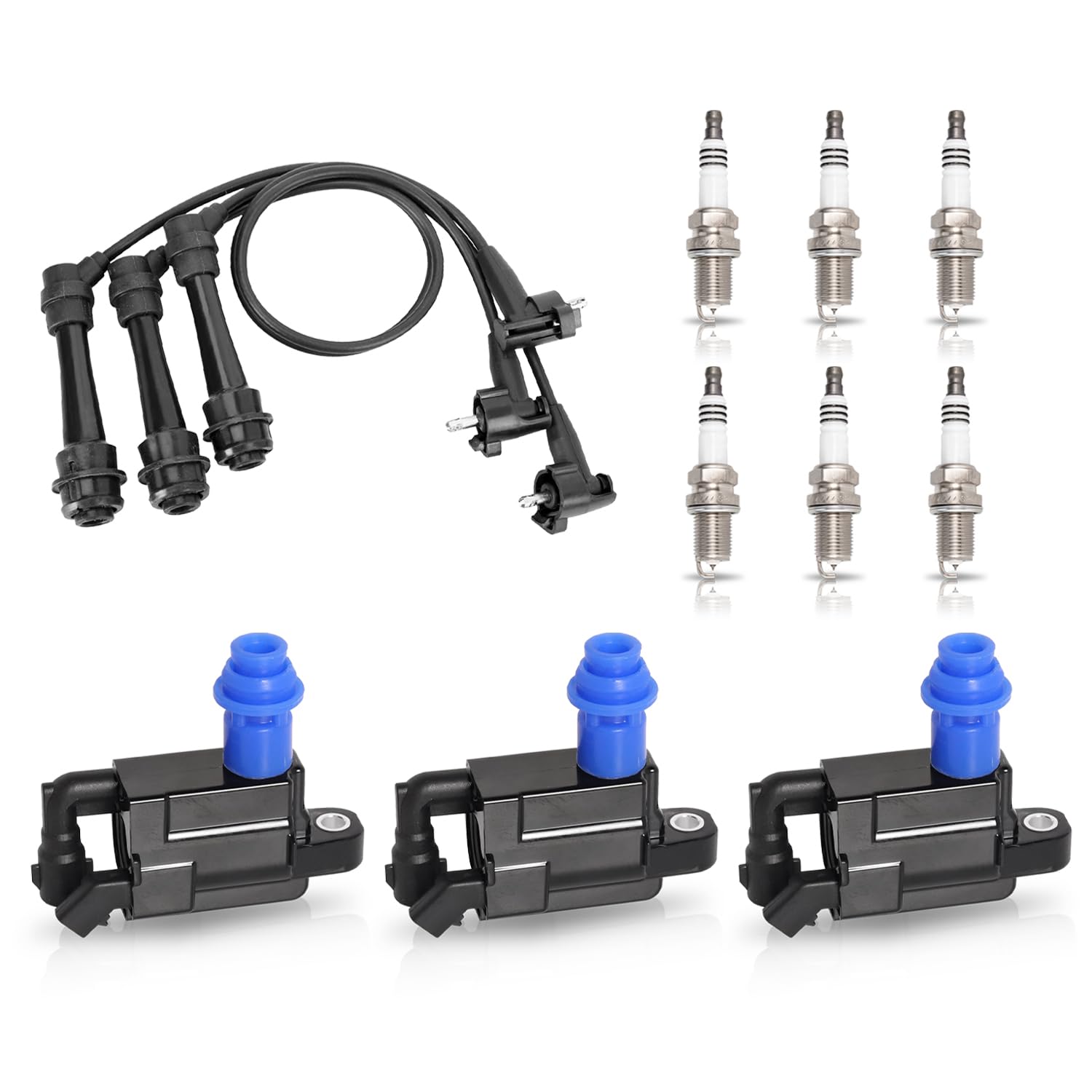 ENA Set of 3 Ignition Coil Pack 6 Spark Plugs and 3 Wire Set Compatible with Lexus GS300 SC300 Supra IS300 Replacement for UF228