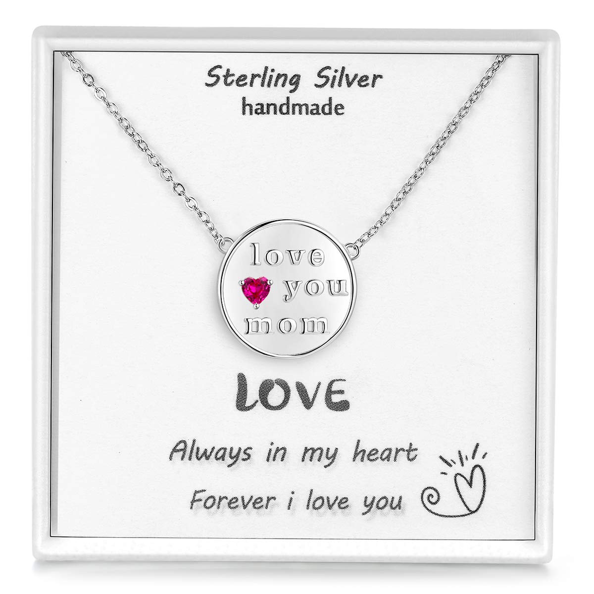 Qings Collane Regalo per la Mamma,Argento Sterling 925 Pendente Collane con Zirconi 5A e Parola love you mom,Regalo Gioielli per Donne Mamme,Elegante Portagioie,Catena Regolabile 45 + 3 cm