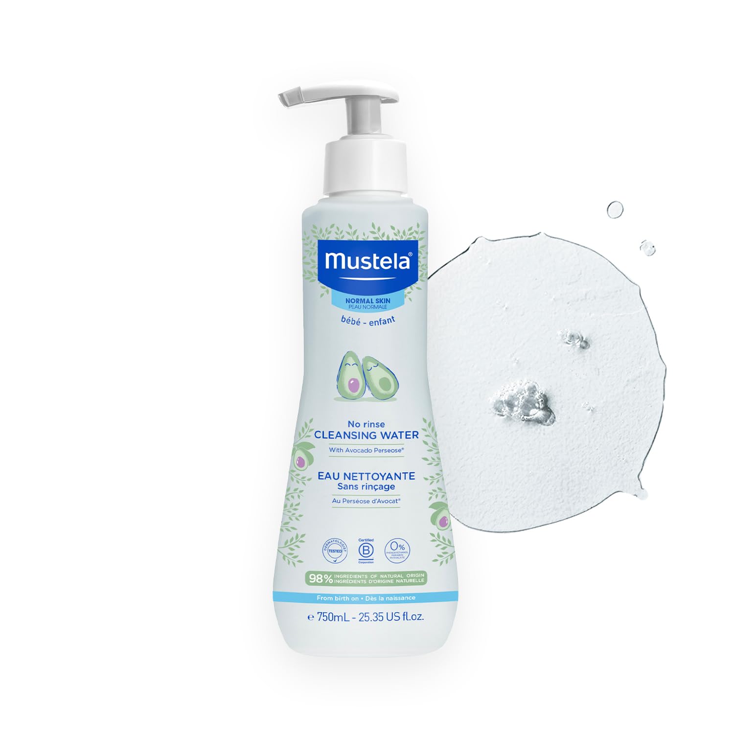 Mustela No-Rinse Micellar Cleansing Water for Babies - Made with Natural Avocado Perseose & Aloe Vera - Safely Cleans Baby's Face, Hands & Diaper Area - 1 or 2-Pack - Various Sizes New packaging 25.4 Fl Oz (Pack of 1)