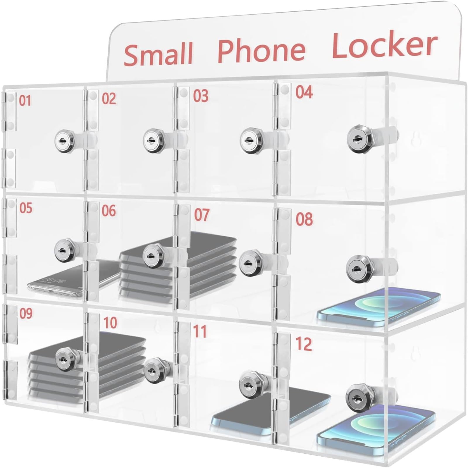 Cell Phone Storage Locker, 20 Slots Acrylic Material With Door Locks And Keys, Wall-Mounted - View #3