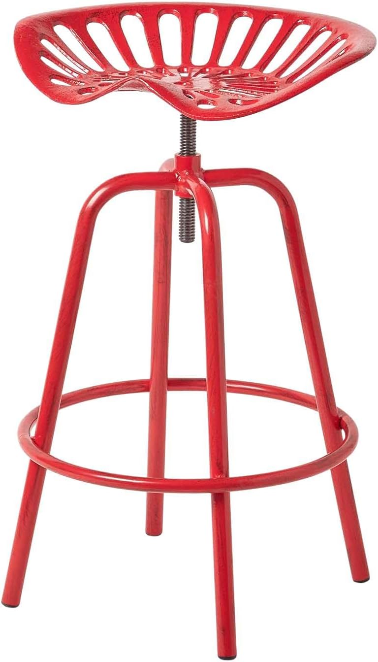 HOMESCAPES Red Metal Tractor Seat Cast Iron Barstool, 70 cm Tall