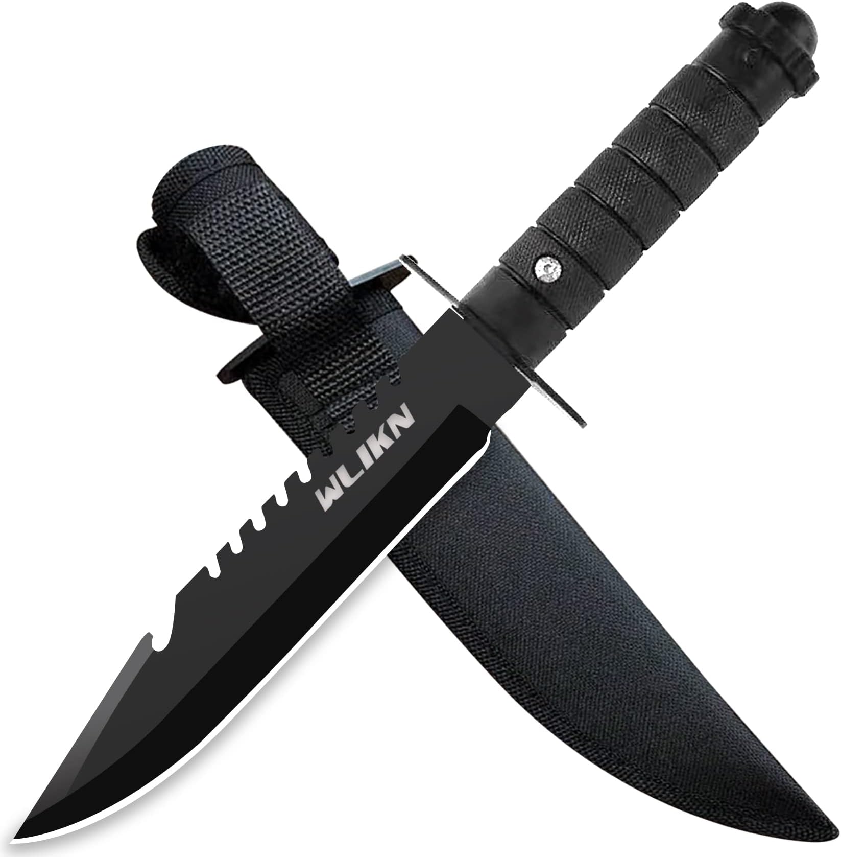 Wlikn Fixed Blade Knife with Sheath, 5-Inch Strong Single Edge Blade Survival Bowie Knife with Non-Slip Handle, for Camping, Hunting, and EDC