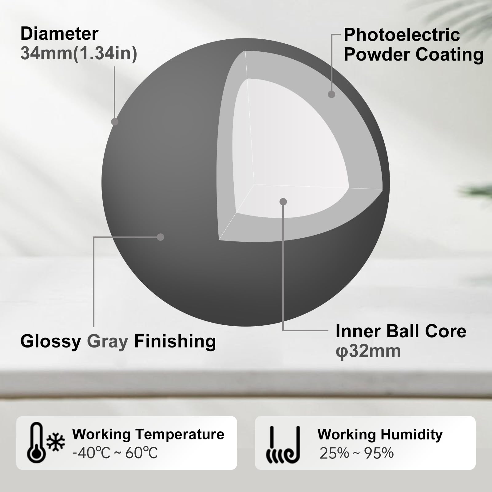 SANWA Trackball 34mm/1.34in, Bille de Remplacement pour Logitech M575, M570, MX Ergo, Perixx, Kensington et Autres Souris Trackball Compatibles, Noir Brillant