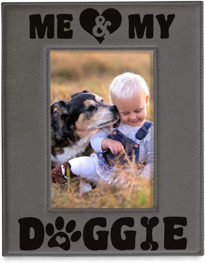KATE POSH - Me & My Doggie Engraved Leather Picture Frame - Dog Lover, Puppy and Baby Gifts. My Best Friend, Dog Mom (5x7-Vertical)