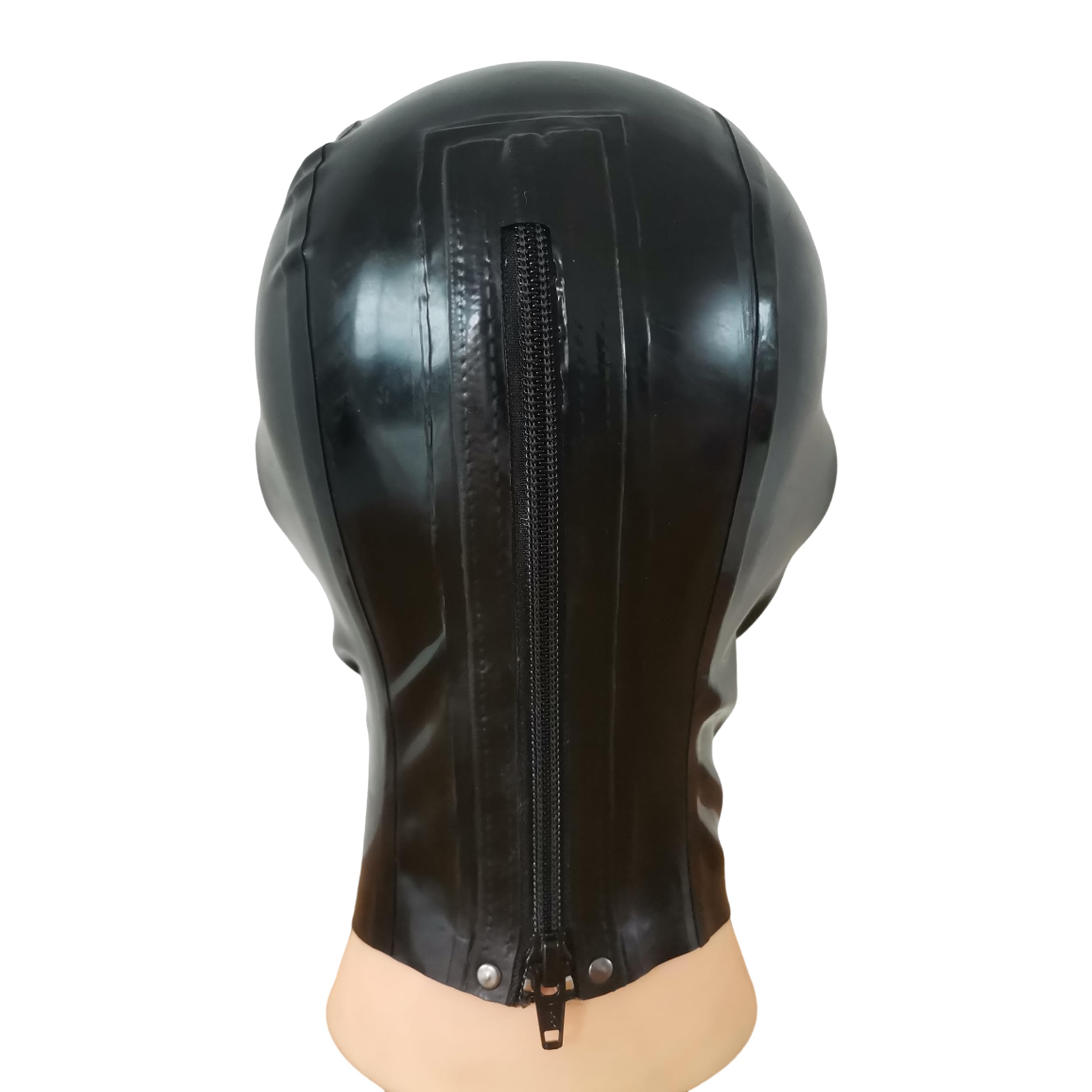 MFMYEE Bondage-Latex-Maske, BDSM-Maske, Fetisch-Kopfbedeckung, Latex Cosplay,Reißverschluss hinten, Mund mit verbundenen Augen (schwarz)