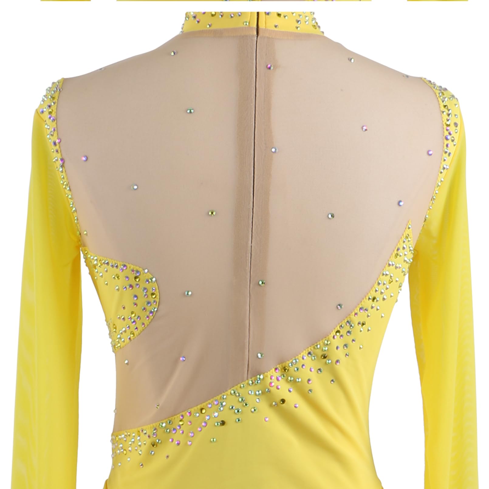 Vestito da Pattinaggio Artistico per Bambina Donna, Manica Lunga, Strass, Body da Balletto Abito da Ginnastica
