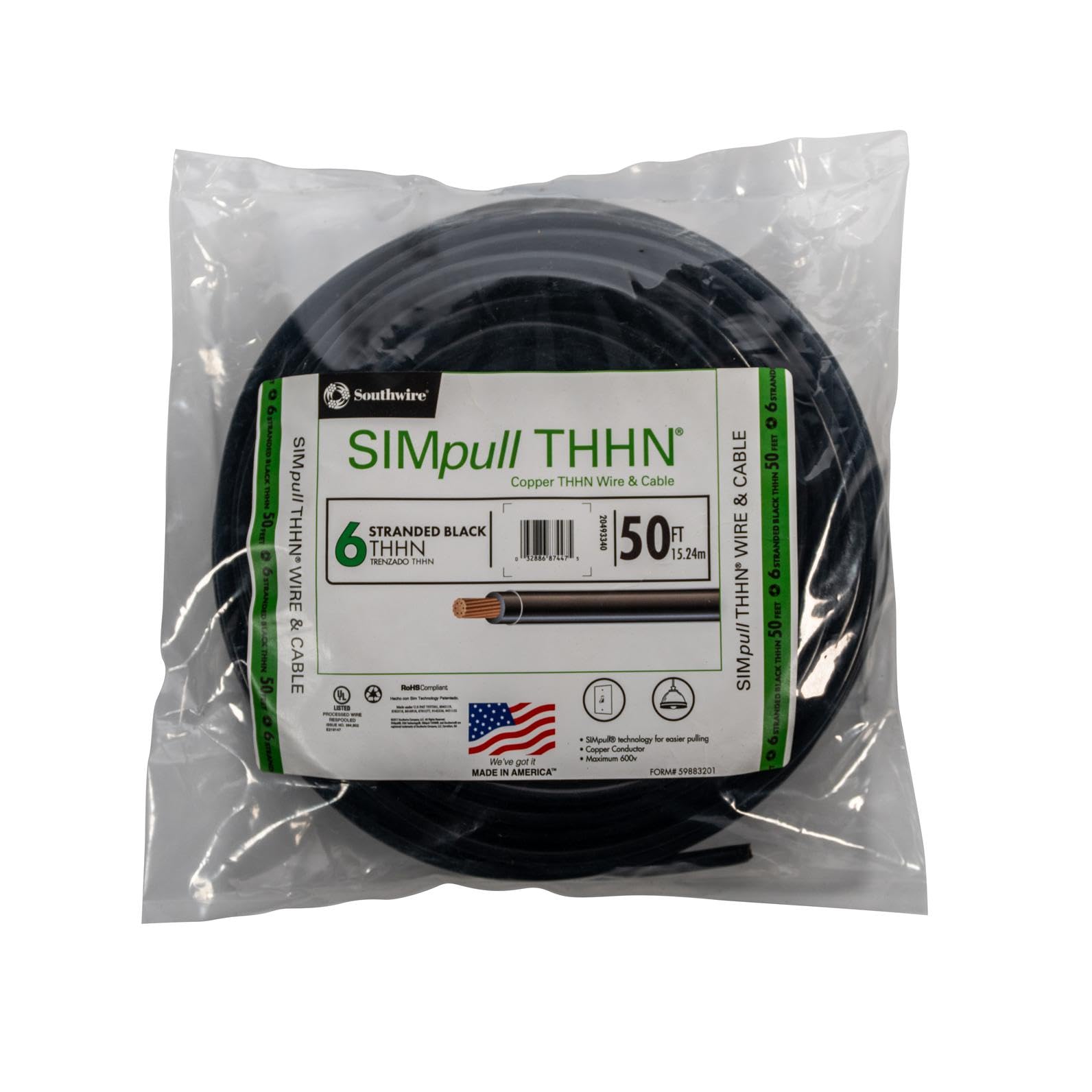 Cable THHN trenzado rojo de 50 pies de diámetro CU SIMpull