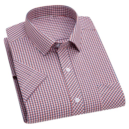 Cromoncent Mens Button Down Short Sleeve Shirts 100% Cotton Plaid Summer Casual Shirts for Men with Pockets