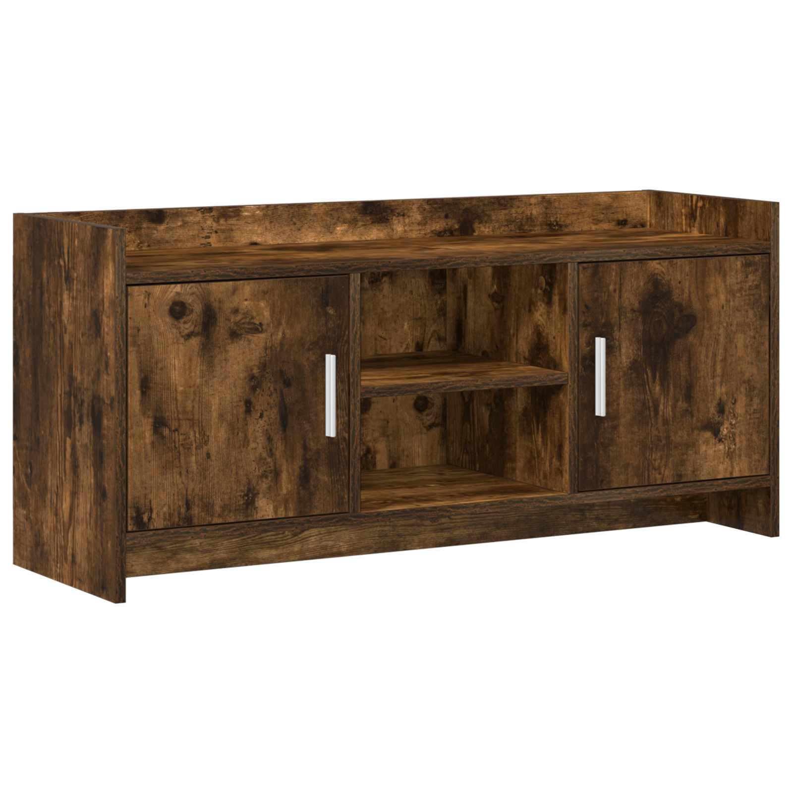 Mobile TV 102x33x47 cm Rovere Fumo Legno Ingegnerizzato | Mobiletto basso con 2 ante e 2 ripiani per soggiorno, ideale per organizzare decoder e console da gioco.