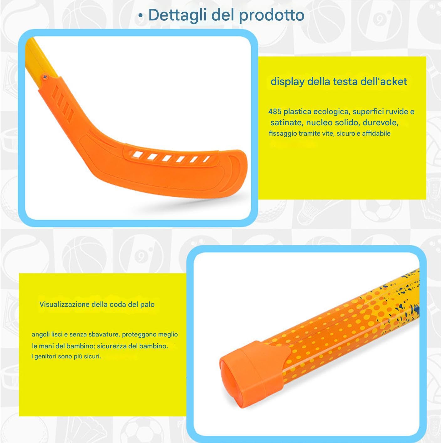 Generico Bastoni da Hockey per Interni, Bastoncini da Hockey per Bambini, Set di Bastoncini da Leggeri, Set di Palline da su Ghiaccio per Bambini, Set di Mazze da Leggero per Principianti