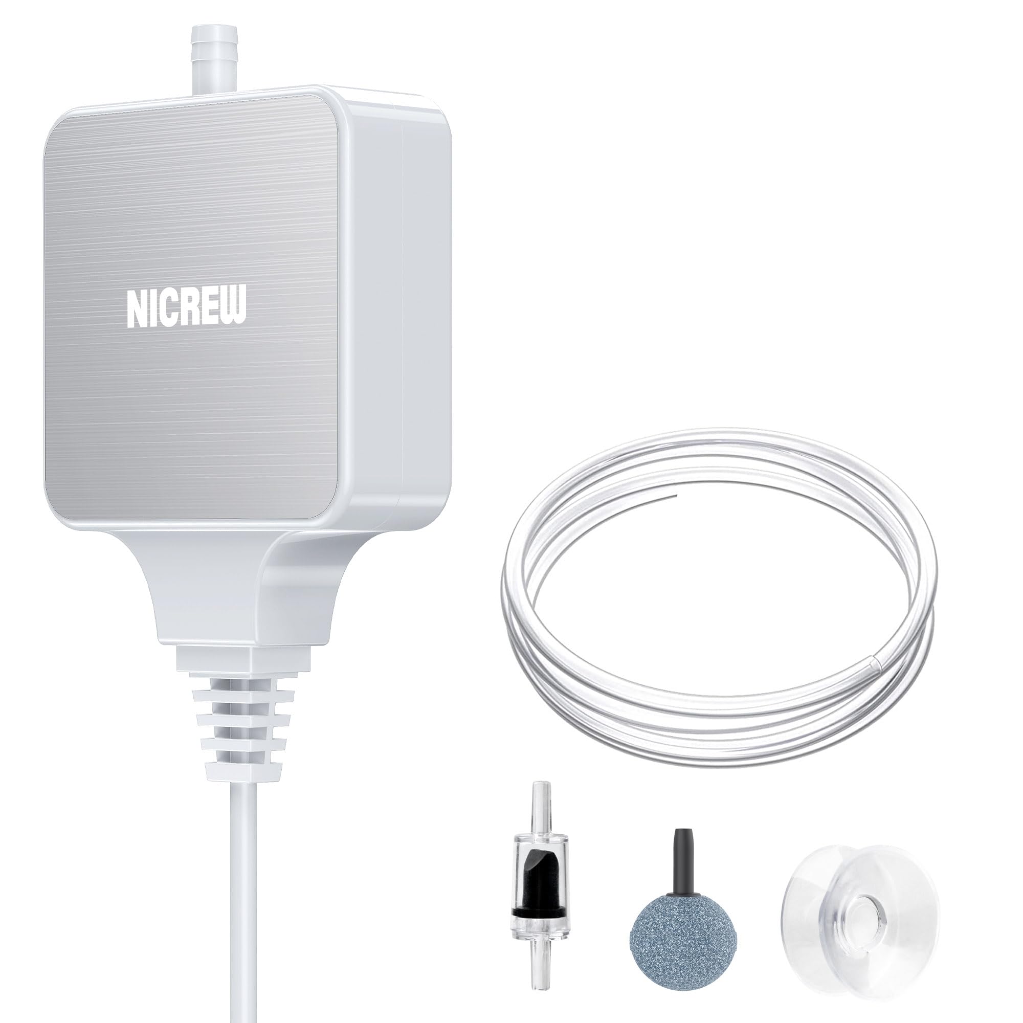 NICREW Ossigenatore per Acquario fino a 40 L, Nano Aeratore Ultra-Silenzioso <33 dB, Accessori per Acquario Nano, 18 L/H, 1,5W