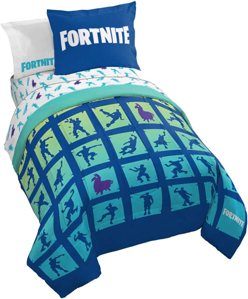 Fortnite Boogie Bomb 7 Piece Full Bed Set - Includes Reversible Comforter & Sheet Set - Super Soft Fade Resistant Microfiber Kids Bedding - (Official Fortnite Product)